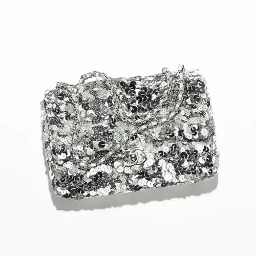 Chanel Women Flap Bag Sequins Silver Tone Metal AS4561