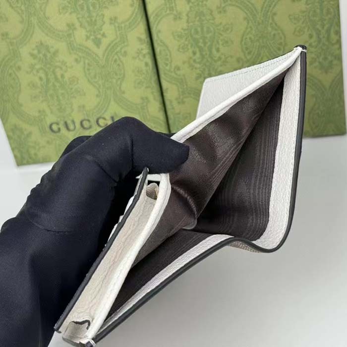 Gucci Unisex GG Marmont Card Case Wallet Double G Beige Ebony GG Supreme Canvas White Leather Style ‎658610 17WAG 9096
