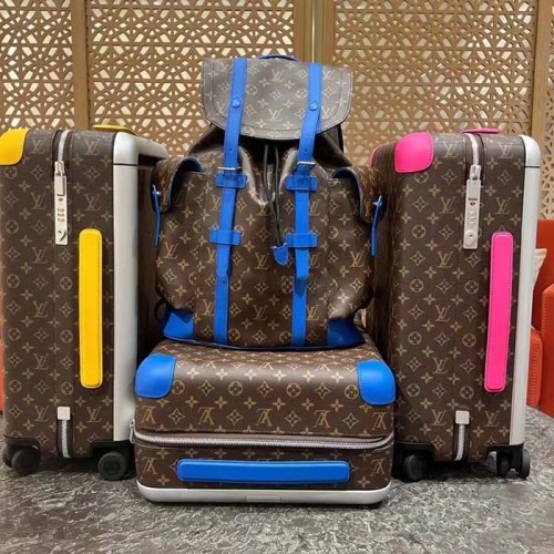 Louis Vuitton LV Unisex Christopher MM Backpack Blue Monogram Macassar Coated Canvas Cowhide Leather