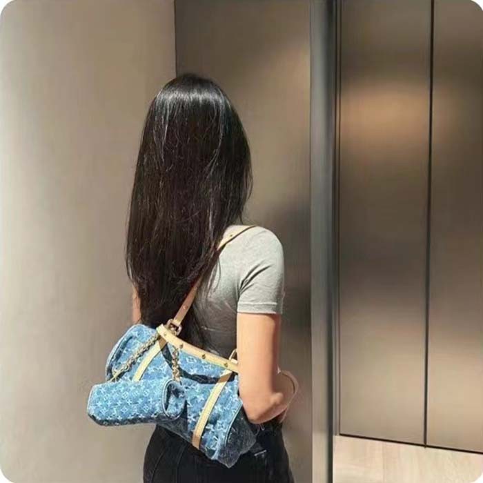 Louis Vuitton LV Unisex Papillon Denim Blue GOTS Monogram Denim Canvas Natural Cowhide Leather