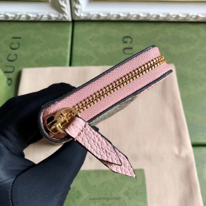 Gucci Unisex GG Marmont Zip Around Wallet Pink Viscose Lining Double G