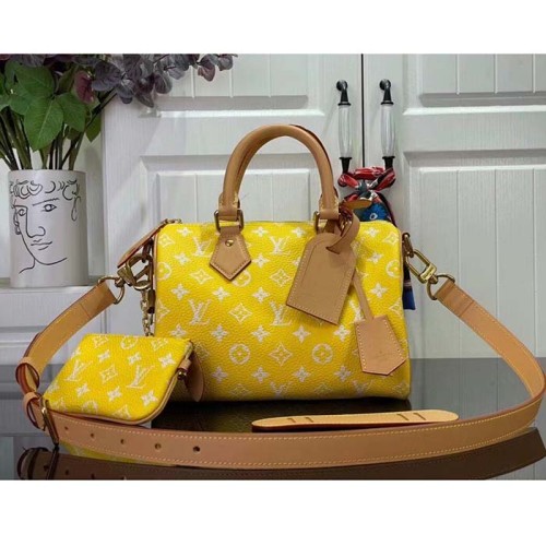 Louis Vuitton LV Unisex Speedy P9 Bandoulière 25 Yellow Soft Calfskin Natural Cowhide-Leather