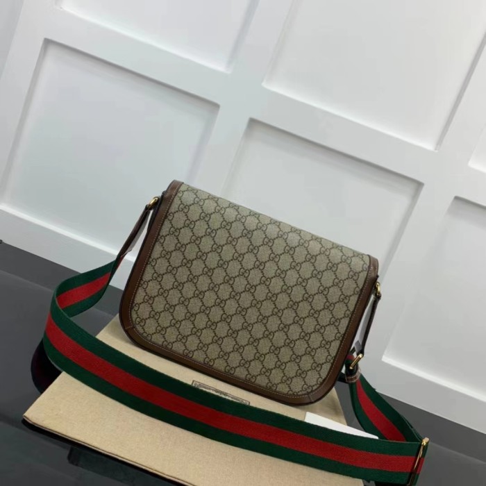 Gucci Unisex Horsebit 1955 Shoulder Bag Beige Ebony GG Supreme Canvas