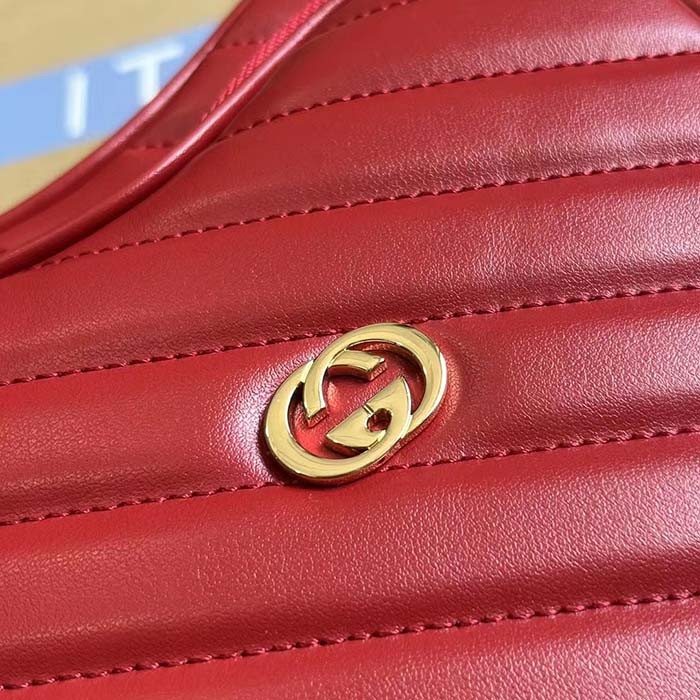 Gucci Women GG Interlocking G Mini Heart Shoulder Bag Red Diagonal Matelassé Leather