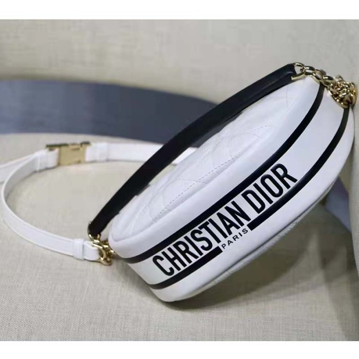 Dior Women CD Small Dior Vibe Hobo Bag White Cannage Lambskin