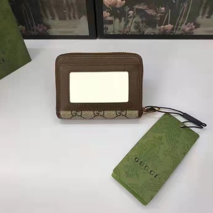 Gucci Unisex 1955 Horsebit Card Case Wallet Beige Ebony GG Supreme Canvas