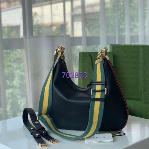 Gucci Women Attache Large Shoulder Bag Black Leather