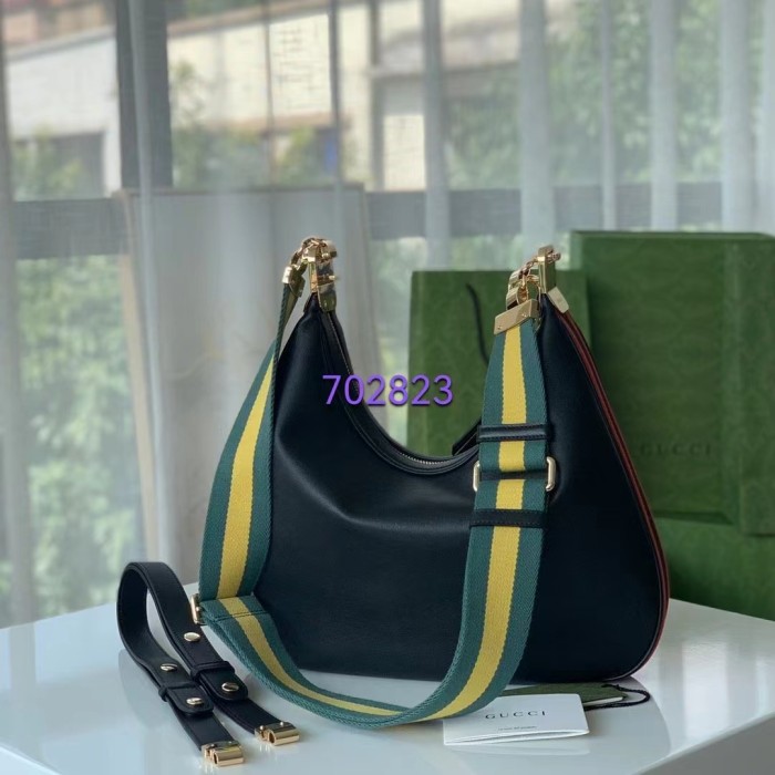 Gucci Women Attache Large Shoulder Bag Black Leather