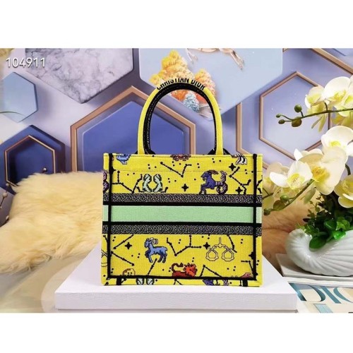 Dior Unisex CD Small Book Tote Yellow Multicolor Dior Pixel Zodiac Embroidery