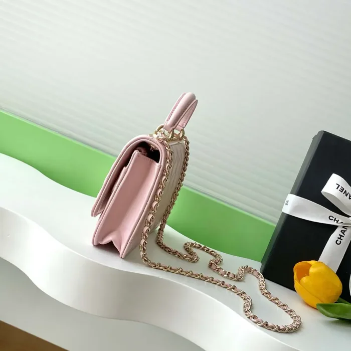 Chanel Women Wallet On Chain Lambskin Imitation Pearls Gold Metal-Pink