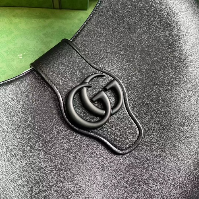 Gucci Women GG Aphrodite Large Shoulder Bag Black Soft Leather Moiré Lining