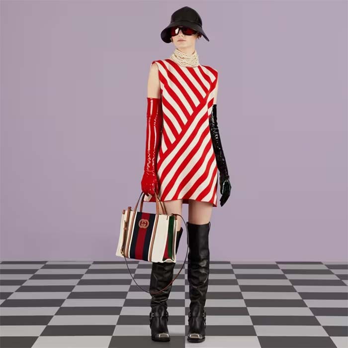 Gucci Women GG Small Interlocking G Tote Bag White Cotton Canvas