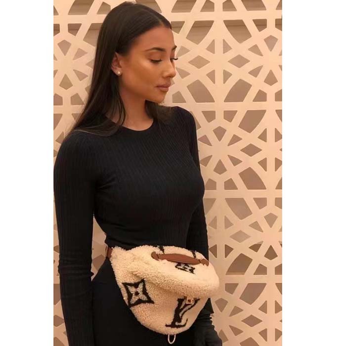 Louis Vuitton LV Unisex Bumbag Cream Brown Shearling Cowhide-Leather Textile Lining