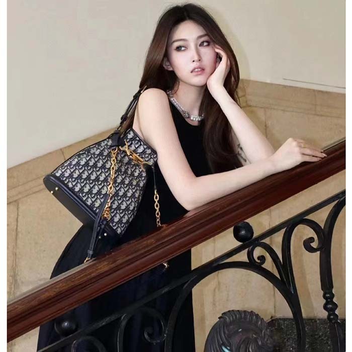 Dior Women CD Medium C'est Dior Bag Blue Dior Oblique Jacquard