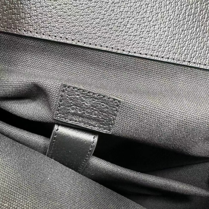 Gucci Unisex Jumbo GG Backpack Black Canvas Leather Cotton Linen
