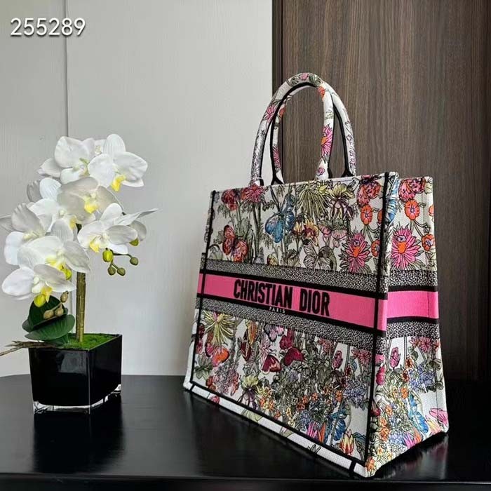 Dior Women CD Medium Book Tote White Multicolor Mexico Millefiori Embroidery