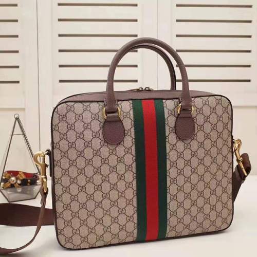 Gucci GG Men Ophidia GG Briefcase in Beige/Ebony Soft GG Supreme Canvas
