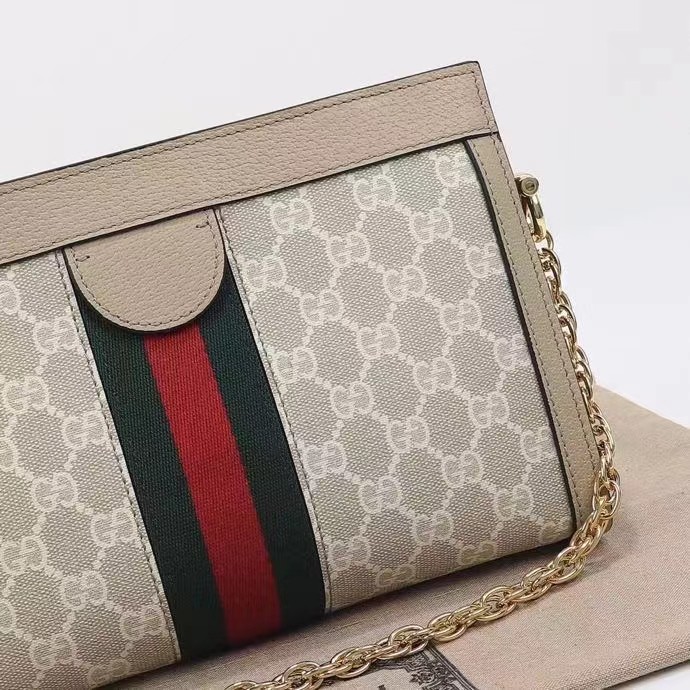 Gucci Women Ophidia GG Small Shoulder Bag Beige White GG Supreme Canvas Double G
