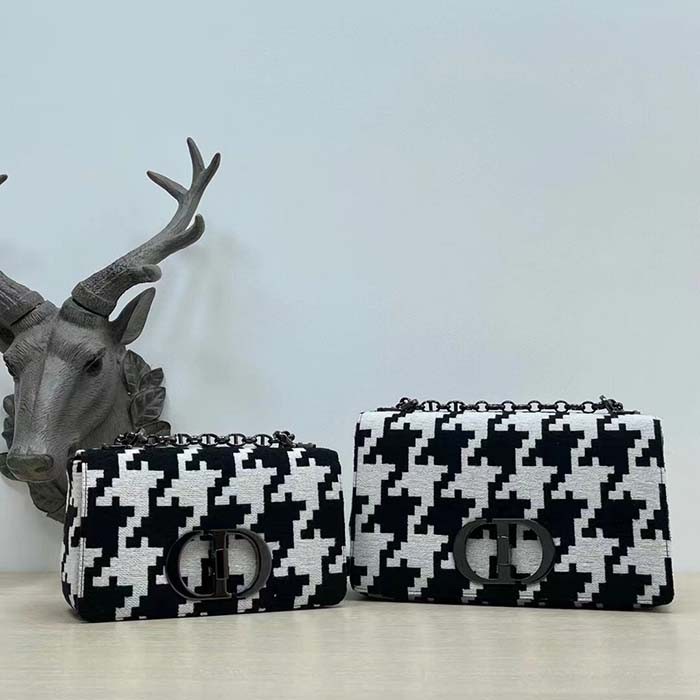 Dior Women Small Dior Caro Bag Black White Macro Houndstooth Fabric