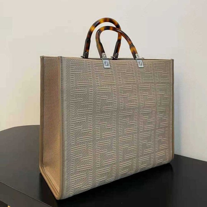 Fendi Women Sunshine Medium FF Fabric Shopper-Brown