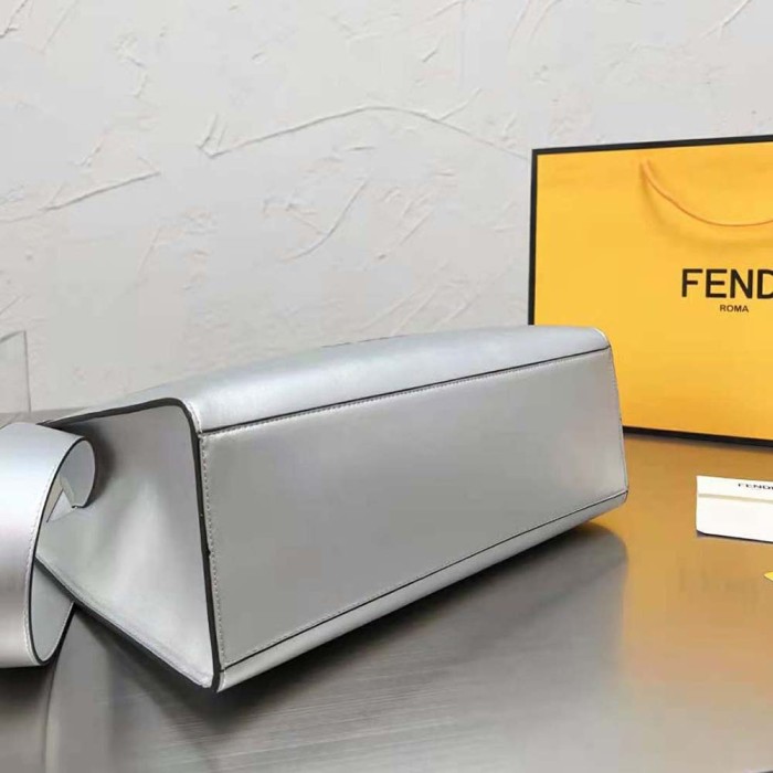 Fendi Women Fendi Sunshine Medium Silver Laminated Leather Shopper