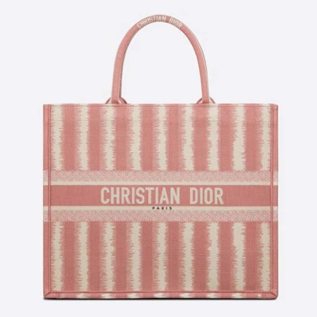 Dior Women Dior Book Tote Pink D-Stripes Embroidery