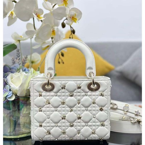 Dior CD Women Small Lady Dior My ABCDior Bag Latte Cannage Lambskin