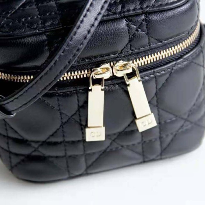 Dior Women Micro Lady Dior Vanity Case Cannage Lambskin-Black