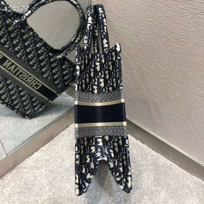 Dior Women Small Dior Book Tote Blue Dior Oblique Embroidery