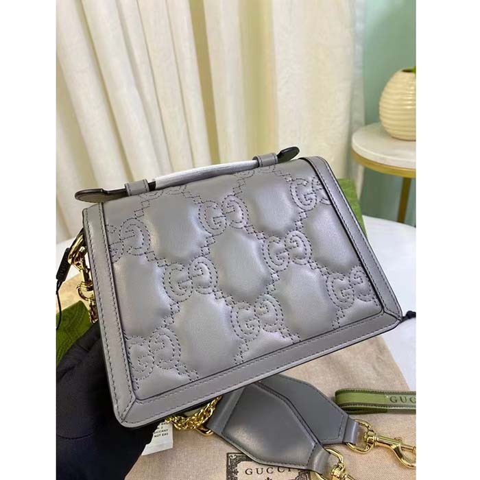 Gucci Women GG Matelassé Small Top Handle Bag Dusty Grey Leather Double G