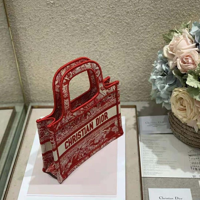 Dior Women Mini Dior Book Tote Fuchsia Toile De Jouy Reverse Embroidery