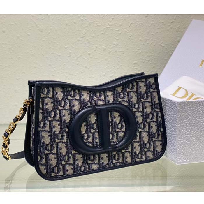 Dior Women CD Signature Hobo Mini Bag Blue Dior Oblique Jacquard