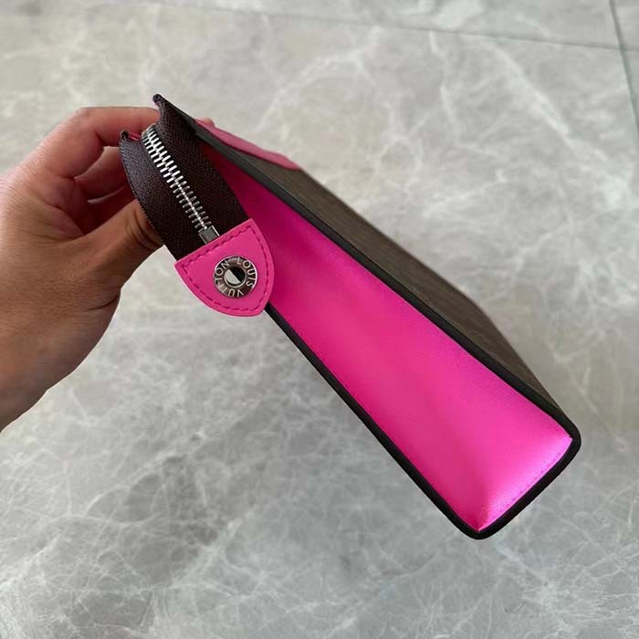 Louis Vuitton LV Unisex Pochette Voyage MM Pink Monogram Macassar Coated Canvas Cowhide-Leather