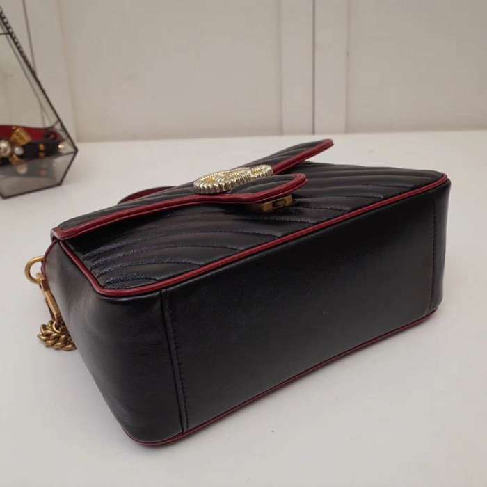 Gucci GG Women GG Marmont Small Top Handle Bag in Black Diagonal Matelassé Leather