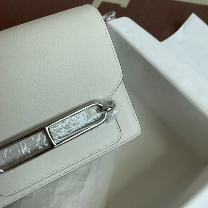 Hermes Women Roulis Mini Bag in Evergrain Calfskin-White/Silver