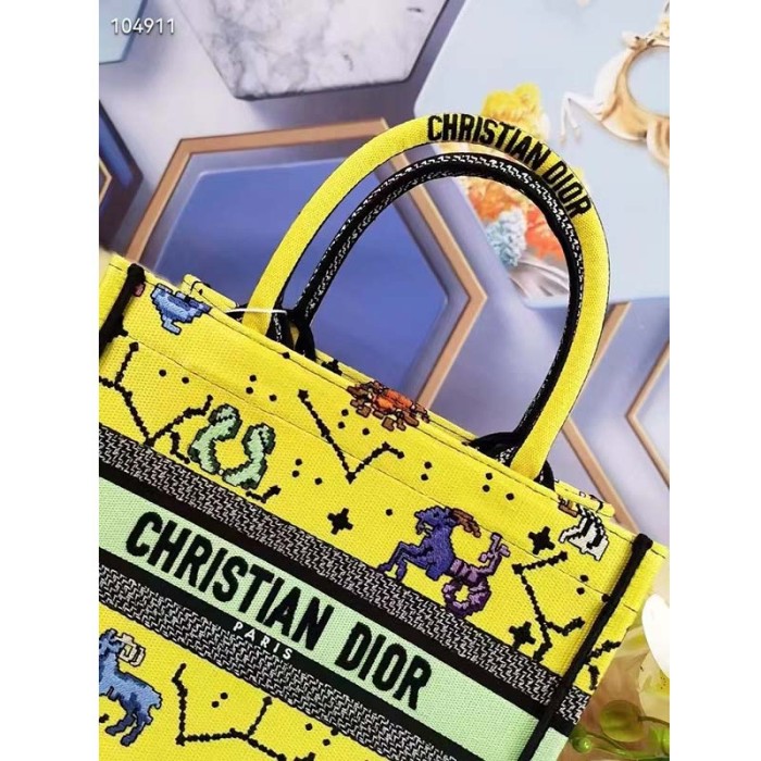 Dior Unisex CD Small Book Tote Yellow Multicolor Dior Pixel Zodiac Embroidery