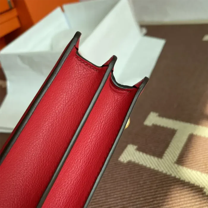 Hermes Women Roulis Mini Bag in Evergrain Calfskin-Red/Gold