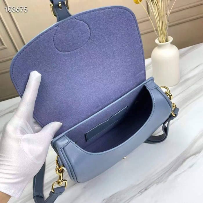Dior Women Medium Dior Bobby Bag Denim Blue Box Calfskin Flap Closure