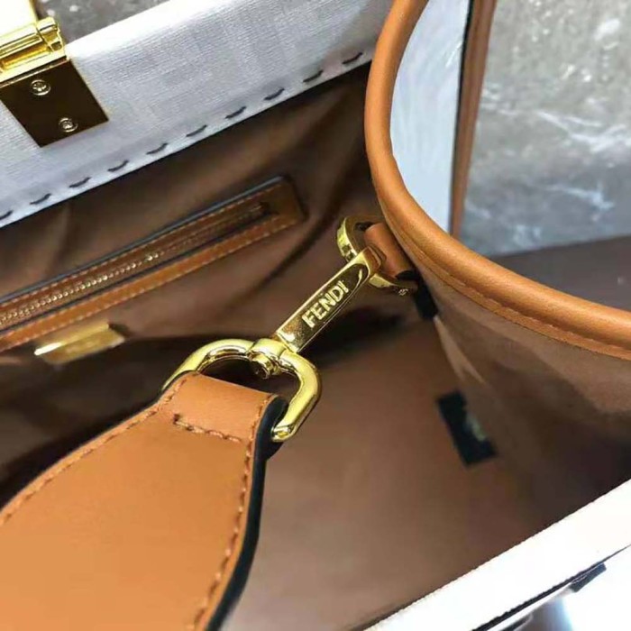 Fendi Women Sunshine Medium FF white Glazed Fabric Shopper with Inlay