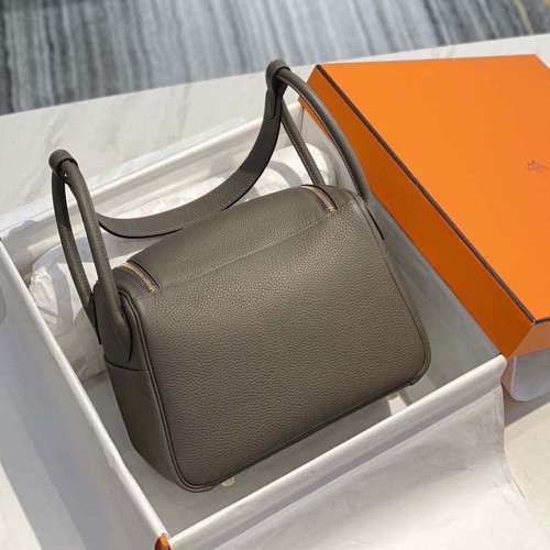 Hermes Women Lindy 26 in Clemence Leather-Gray/Gold