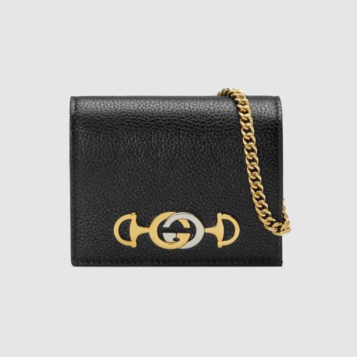Gucci GG Women Gucci Zumi Grainy Leather Card Case Wallet-White