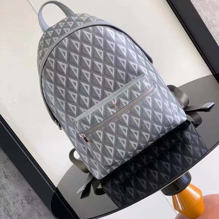Dior Unisex Rider Backpack Gray CD Diamond Canvas Smooth Calfskin