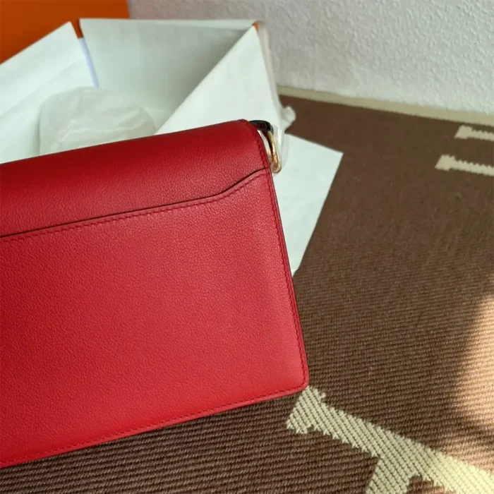 Hermes Women Roulis Mini Bag in Evergrain Calfskin-Red/Gold