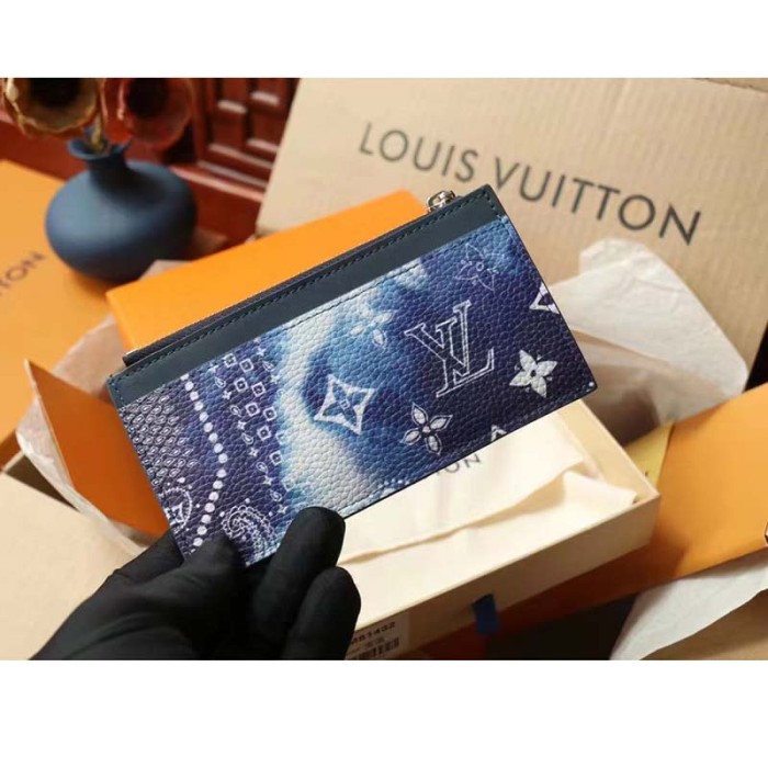 Louis Vuitton LV Unisex Coin Card Holder Blue Taurillon Cowhide Leather