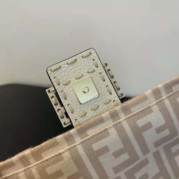 Fendi Women Medium Baguette 1997 Beige FF Wool Bag