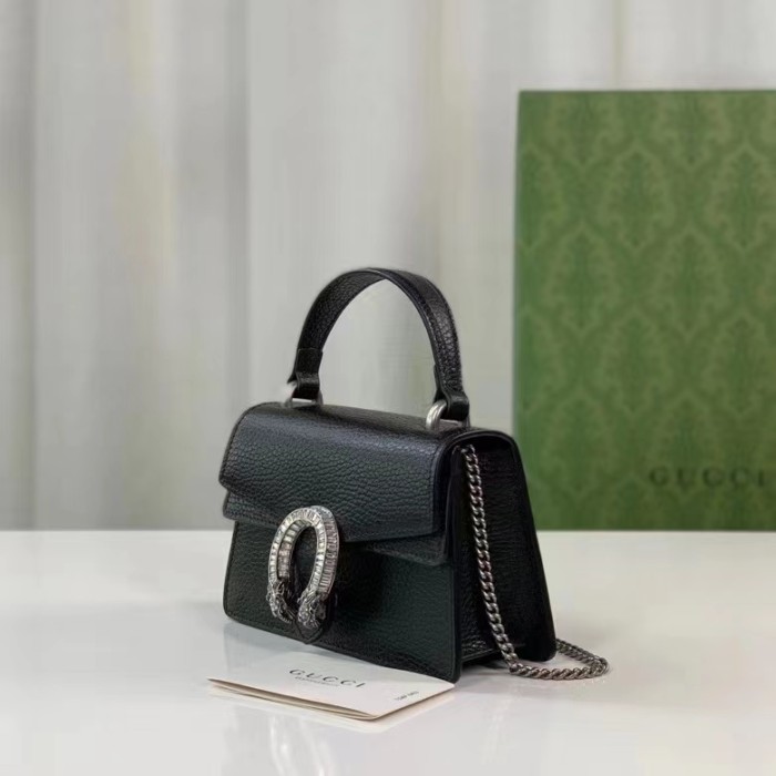 Gucci GG Women Dionysus Mini Top Handle Bag Black Crystal Hardware Tiger Head Closure