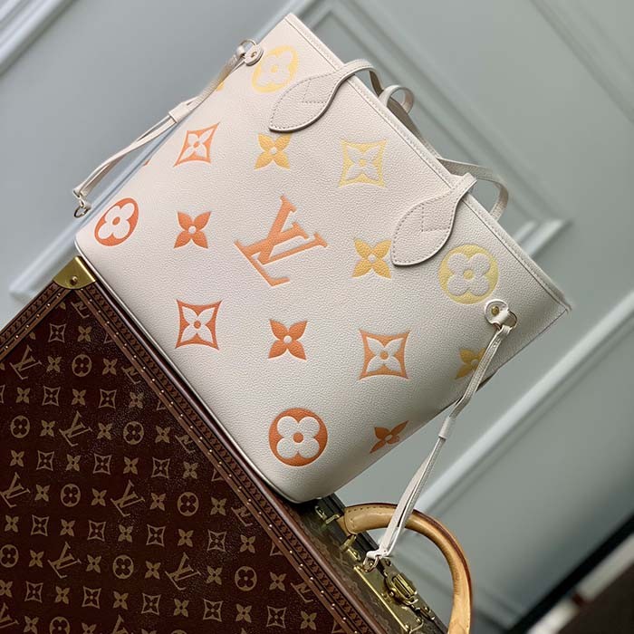 Louis Vuitton LV Unisex Neverfull MM Neutral Gradient Monogram Empreinte Embossed Cowhide Leather