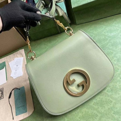 Gucci Women Blondie Top Handle Bag Light Green Leather Round Interlocking G