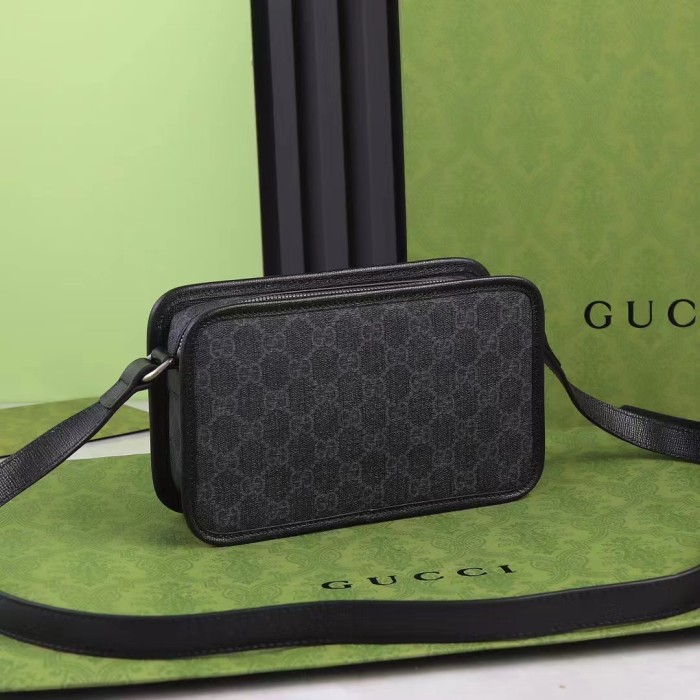 Gucci Unisex GG Mini Bag Interlocking G Black GG Supreme Canvas Leather