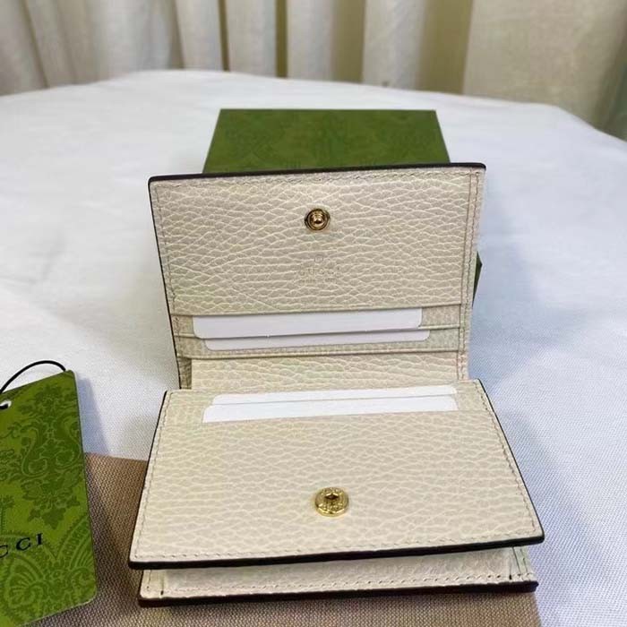 Gucci Unisex GG Marmont Card Case Wallet Double G Beige Ebony GG Supreme Canvas